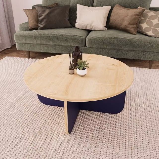 Bimossa Beca Round Coffee Table in Warm Oak and Blue