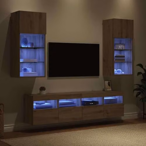 vidaXL Modern 5-Piece TV Wall Unit with Integrated LED Lighting in Artisan Oak Brown, W/D/H: 180 x 40.5 x 55.6 cm – 2