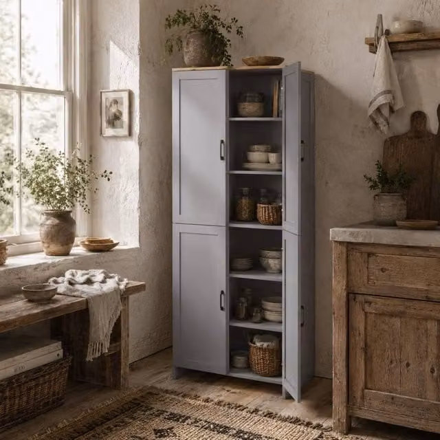 Wyld Haus Keketa Grey 4 Door Wooden Pantry Cabinet H 170.5 x W 60.0 x D 30.0 cm – 1