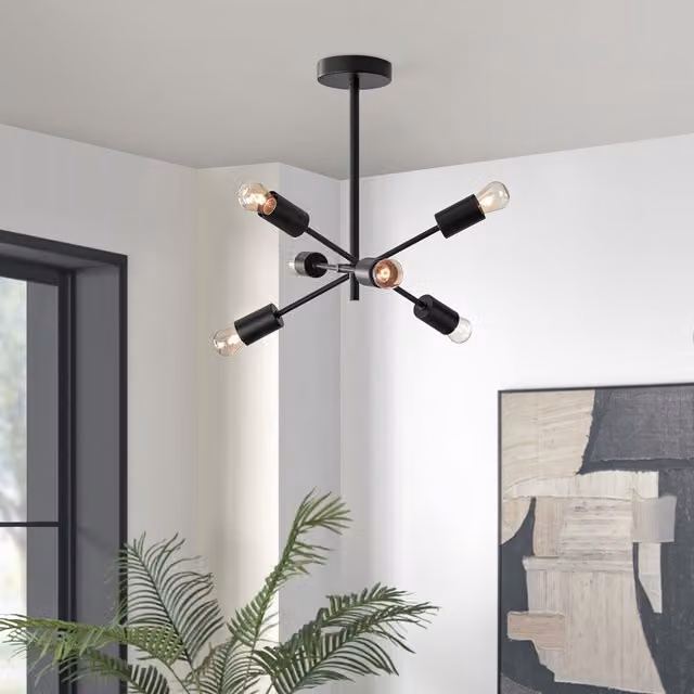 FurnitureboxUK Lola Modern Sputnik Chandelier Ceiling Light in Black Metal