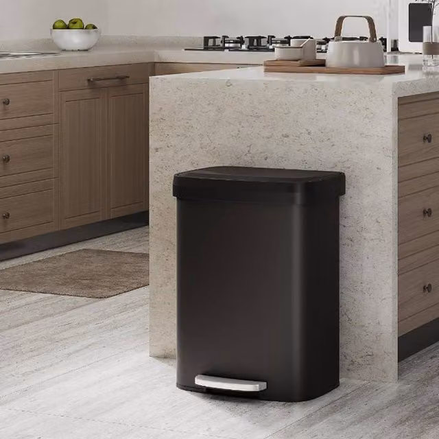 London Boutique 50L Stainless Steel Step-on Kitchen Trash Can with Soft-Close Lid in Black