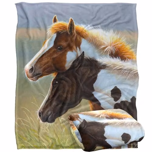 JQ Licensing CF Two Foals Horses Silky Touch Super Soft Fleece Throw Blanket, White, W/D/H: 152 x 127 cm – 1