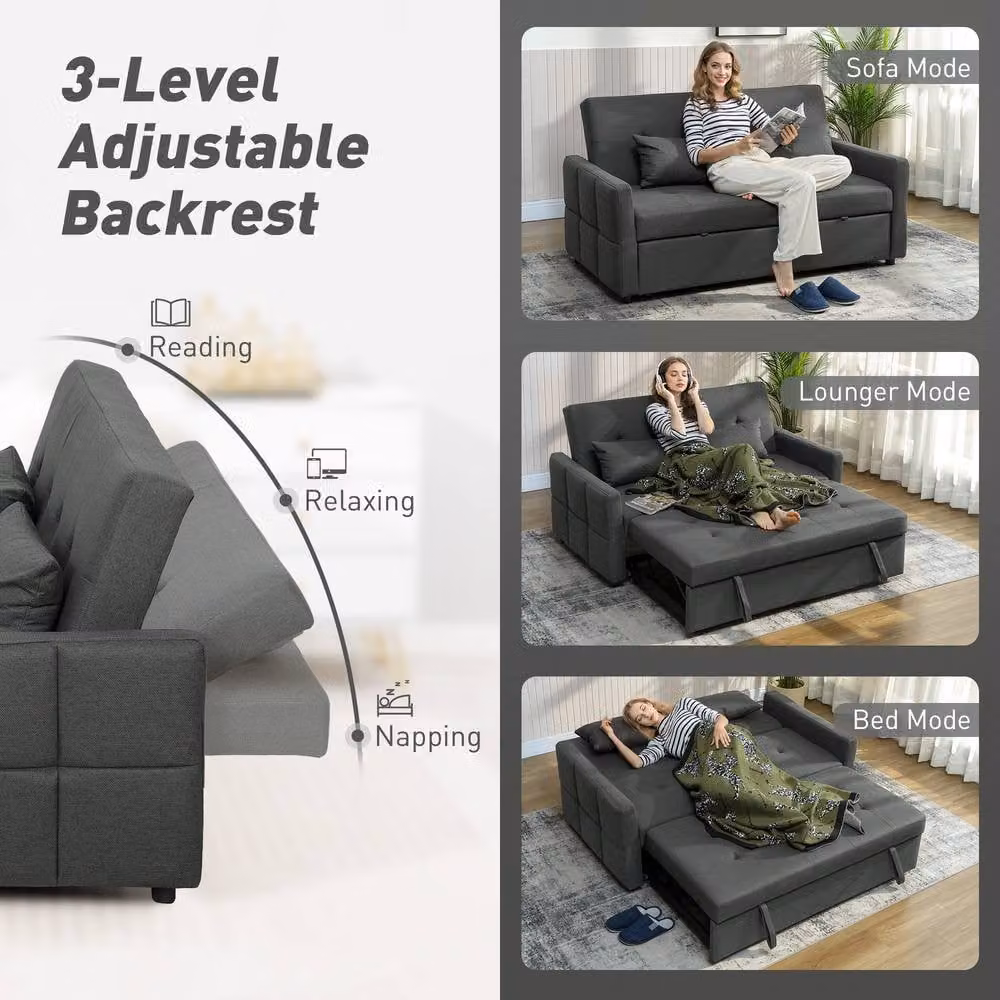 STILVORA Modern Grey Fabric Two-Seater Click-Clack Sofa Bed with Armrests and Castors – 6