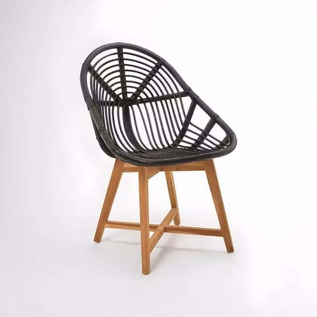 Orsina Black Natural Rattan Dining Chair with Teak Legs – 1