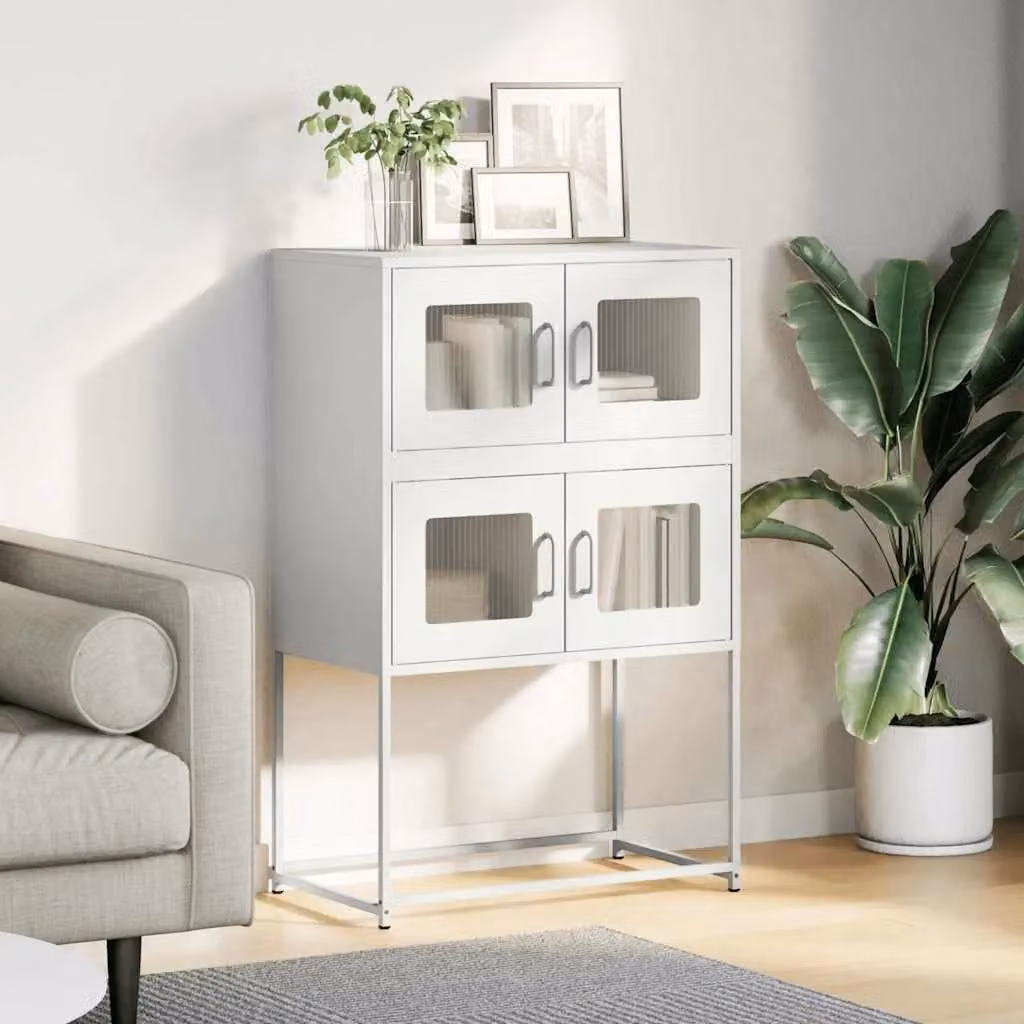 Berkfield Home Modern White Metal Highboard with Glass Doors, W/D/H: 68 x 39 x 107 cm – 2