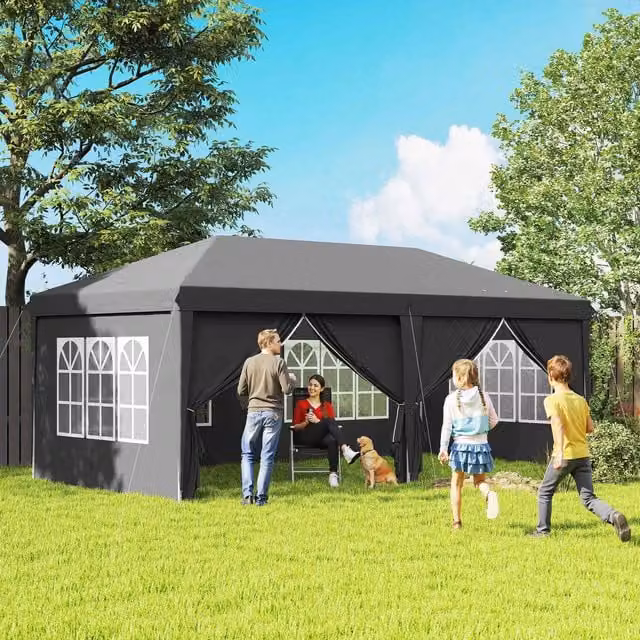 OUTSUNNY Grey Pop Up Gazebo with Sides and Windows, W: 300 cm, D: 295 cm, H: 270 cm