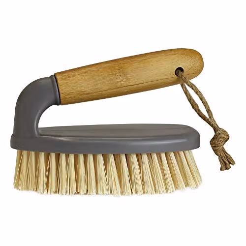 JVL Bamboo Cleaning Essentials Set including Dustpan, Brush, Scrubbing Brush and Dish Brush in Brown – 2