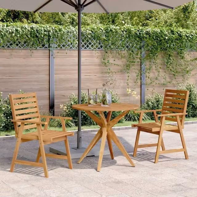 Berkfield Home 3 Piece Rustic Acacia Solid Wood Garden Dining Set in Brown