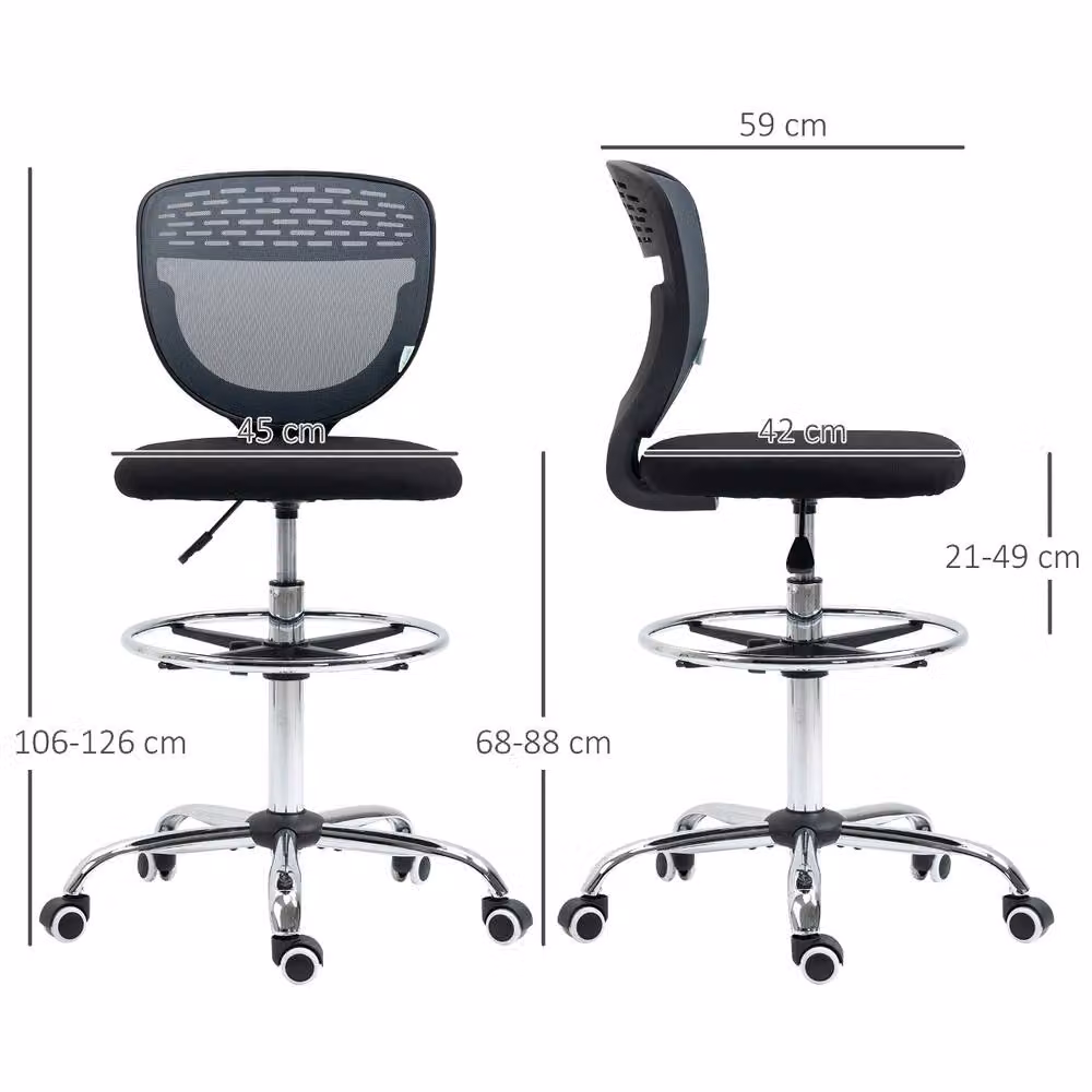 Rolipo Mesh Draughtsman Chair with Foot Ring in Grey and Black – 4