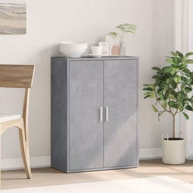 Berkfield Home Sideboard in Concrete Grey, Modern MDF Design, W/D/H: 60 x 31 x 84 cm – 1