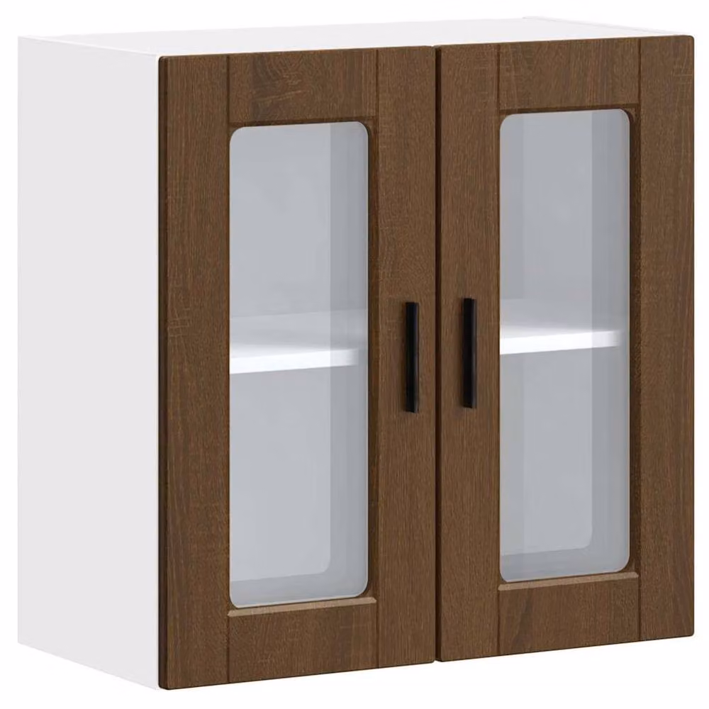 Berkfield Home Modern Kitchen Wall Cabinet with Glass Doors in Porto Brown Oak, W/D/H: 60 x 31 x 60 cm – 2