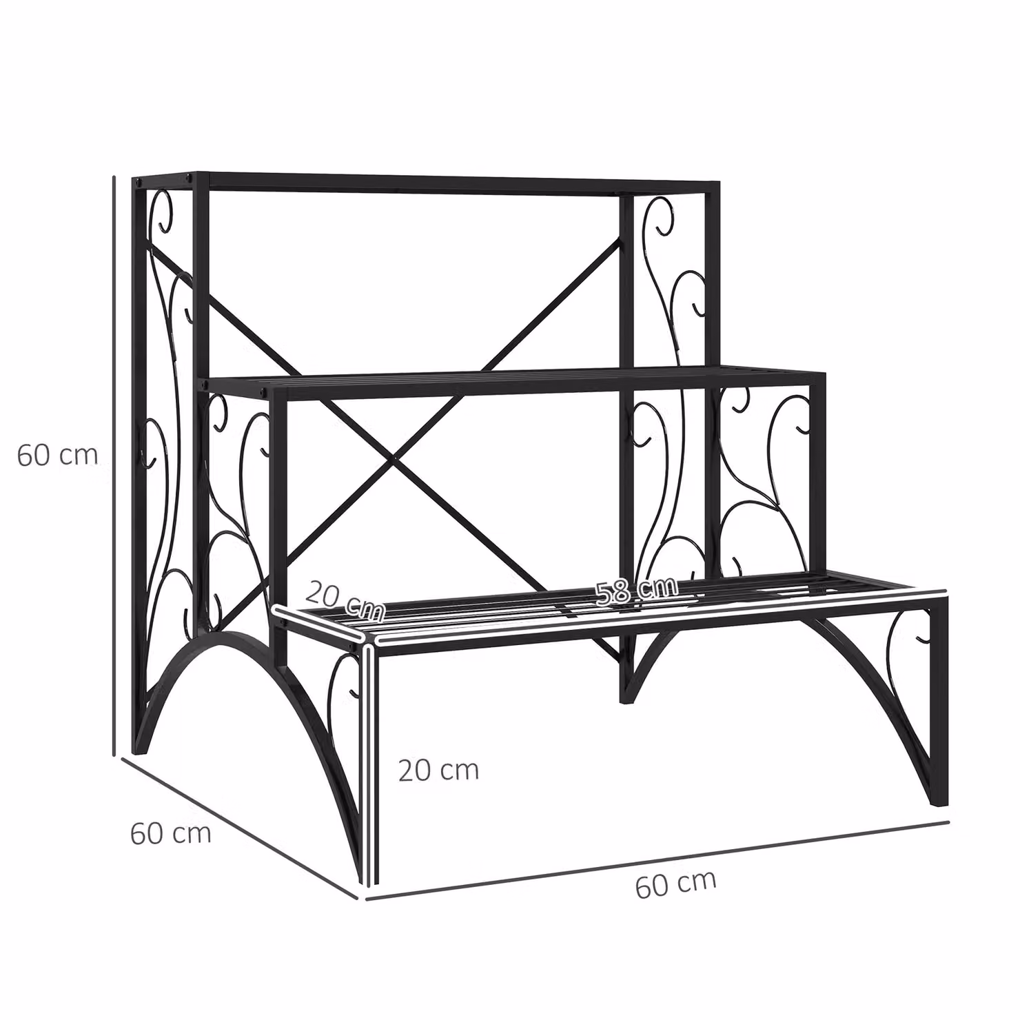 Outsunny 3-Tier Vintage Metal Ladder Plant Stand, Black Flower Pot Holder for Indoor and Outdoor Use, W/D/H: 60 x 60 x 60 cm – 3