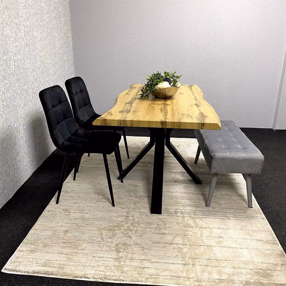 KOSY KOALA Wood Dining Set with Grey Velvet Chairs and Bench – 4