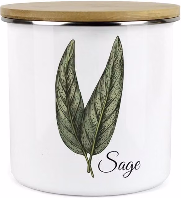 Purely Home Floral Enamel Metal Kitchen Food Storage Canister in Green and White