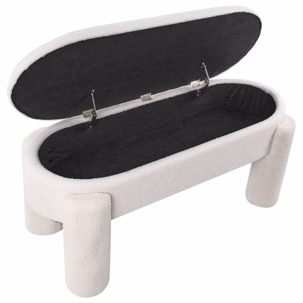 Wyld Haus White Bouclé Storage Bench, W: 114 cm, D: 43 cm, H: 53 cm – 3