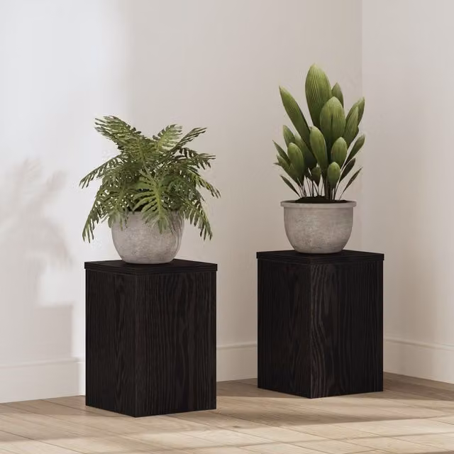 Berkfield Home Set of 2 Black Oak Plant Stands, W/D/H: 20 x 20 x 30 cm – 1