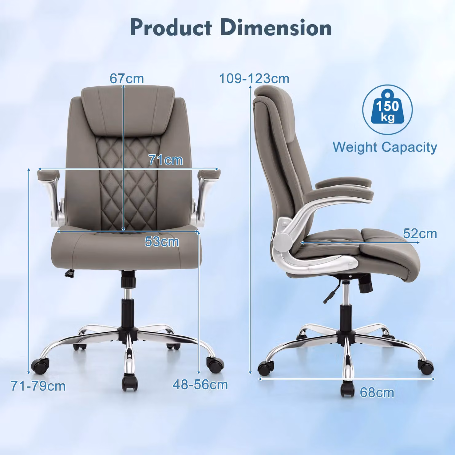 Costway Grey PU Leather Executive Office Chair with Headrest and Armrests – 2