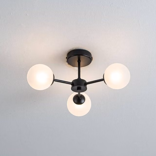 Pagazzi Niva 3-Light Black Semi-Flush Ceiling Light with Frosted Glass Spheres