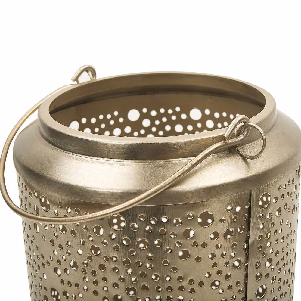 Wyld and Coco Gold Metal Vintage Pillar Candle Holder Lantern, Height: 25 cm – 4