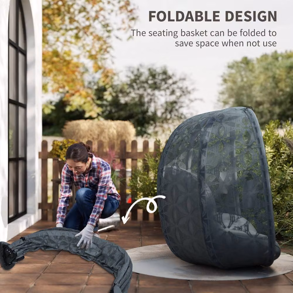 OUTSUNNY Double Hanging Swing Chair with Stand and Cup Holders, Charcoal Grey – 4