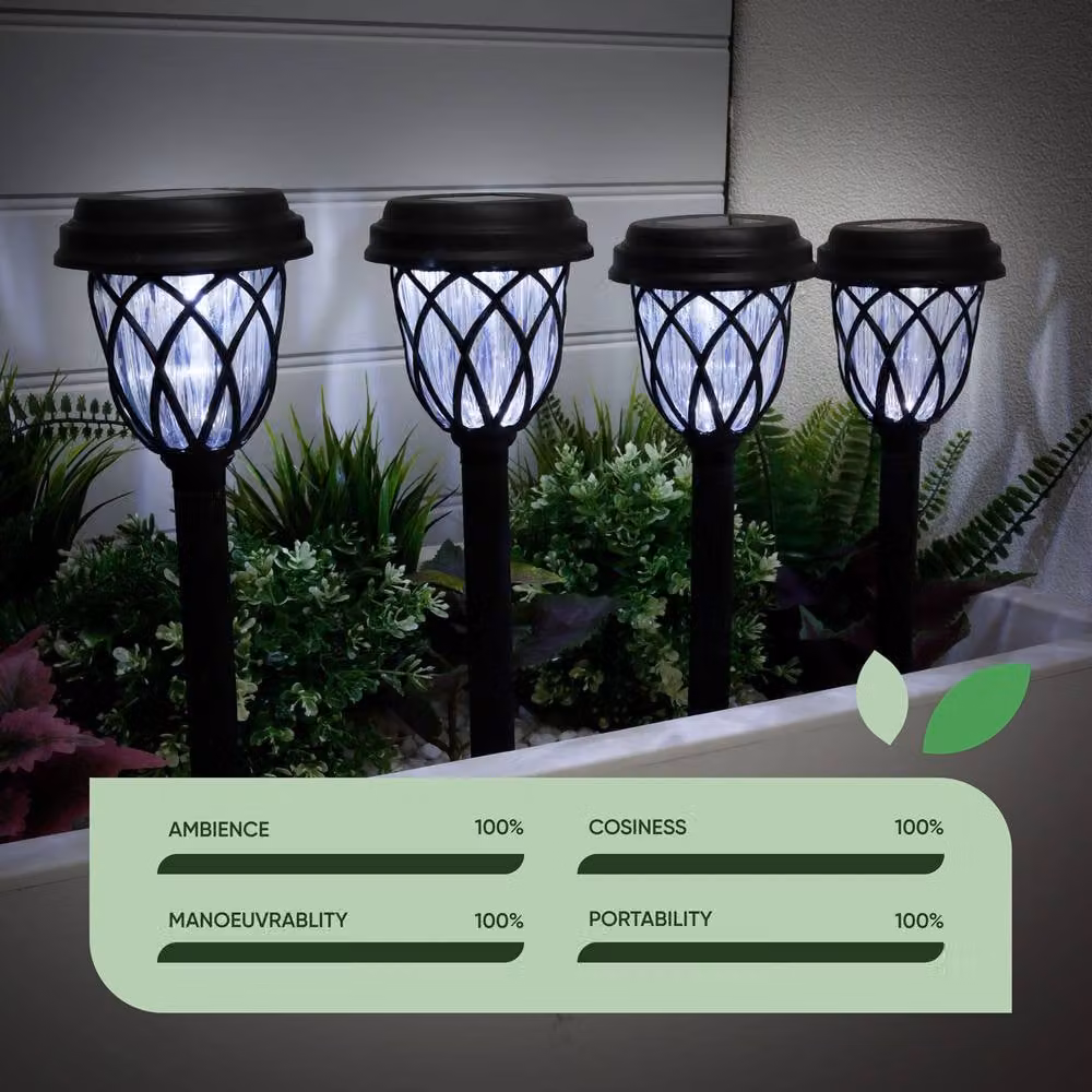 Gardenwize Pack of 4 Solar LED Pathway Stake Lights in Black – 4