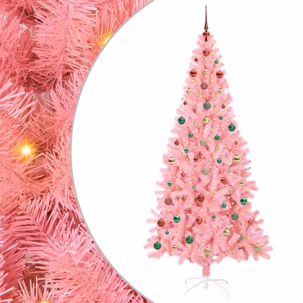 Berkfield Home Pink PVC Christmas Tree with 300 LEDs and Stand, Height: 240 cm – 2