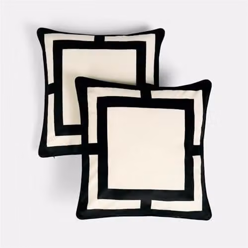 OHS Pack of 2 Monochrome Graphic Print Matte Velvet Decorative Square Cushion Covers, W/D/H: 45 x 45 x 45 cm – 1