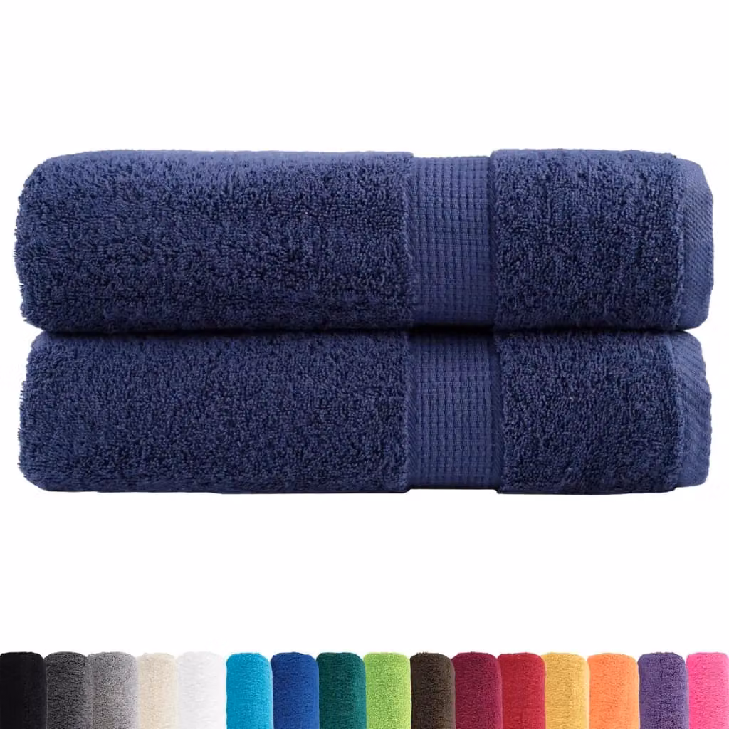 Berkfield Home SOLUND Premium Cotton Terry Hand Towels, 2 Pack, Navy Blue, W: 50 cm, L: 100 cm, 600gsm – 2