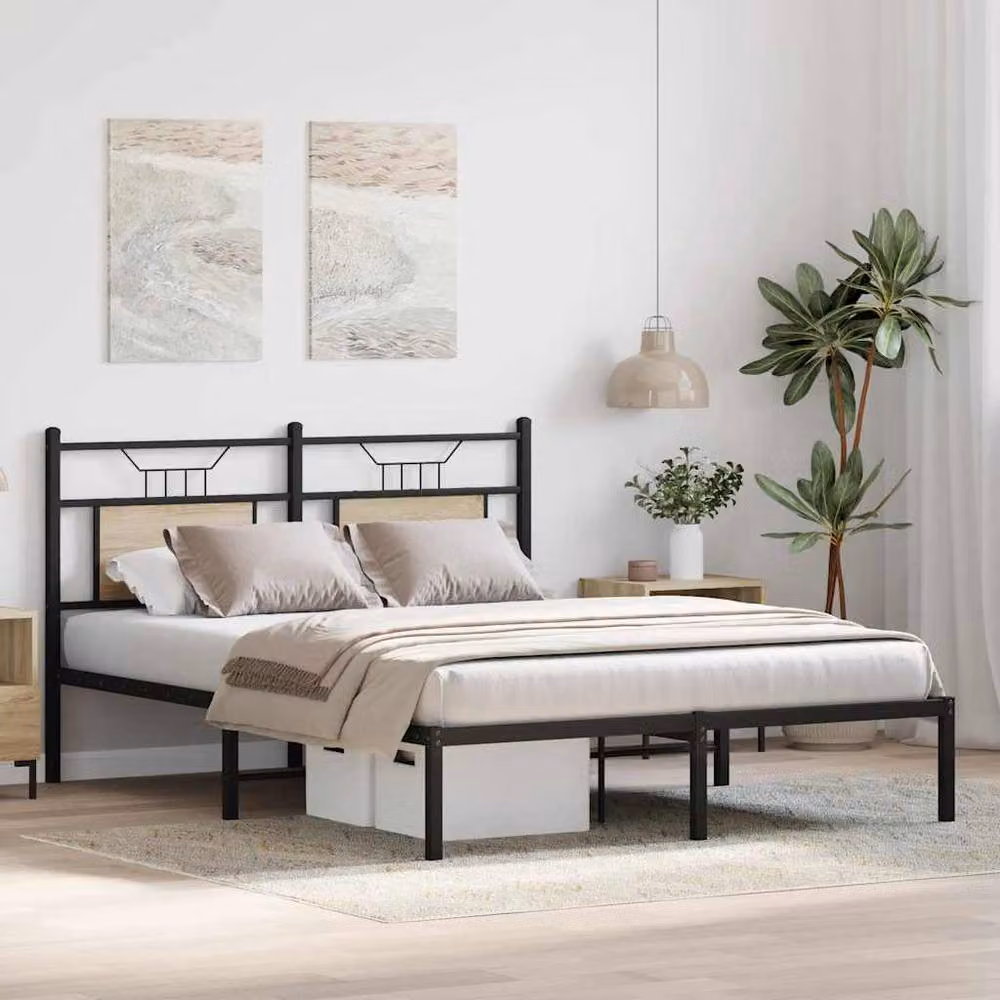 Berkfield Home Decorative Bed Frame in Sonoma Oak and Brown, W/D/H: 140 x 200 cm – 2