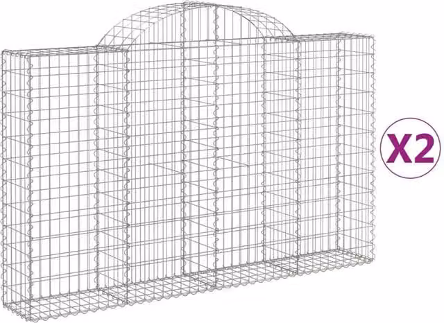 Berkfield Home Arched Gabion Baskets, 2 Piece Set, Silver Galvanised Steel, W: 200 cm, D: 30 cm, H: 120-140 cm