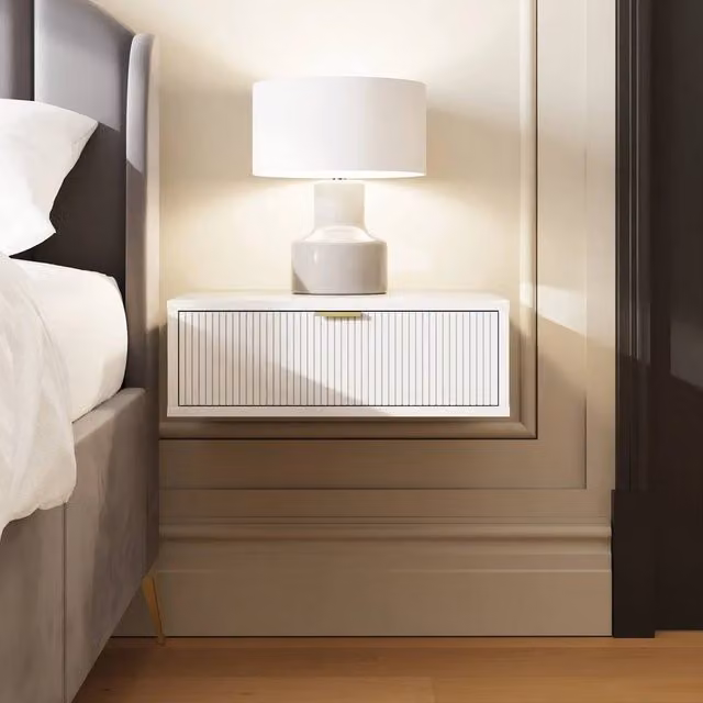 FORGEVIO Pair of Modern Wall Mounted Bedside Tables in White Matt – 1