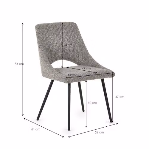 Julian Bowen Iris Set of 2 Grey Boucle Upholstered Dining Chairs, H 84 x W 61 x D 52 cm – 2