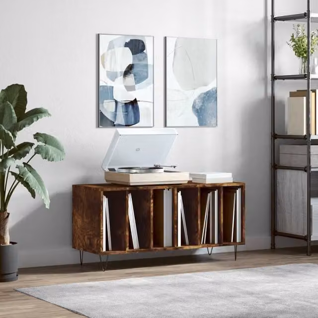 Berkfield Home Record Cabinet in Smoked Oak Brown, W/D/H: 100 x 38 x 48 cm – 1