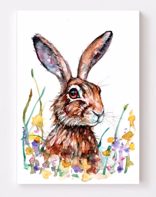 BebesArts Meadow Hare Watercolor Canvas Wall Art, Multicolour and Brown, W: 60.96 cm, H: 40.64 cm