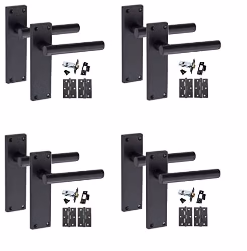 Golden Grace T-Bar Backplate Door Handle Latch Set in Matt Black, 4 Pack – 1