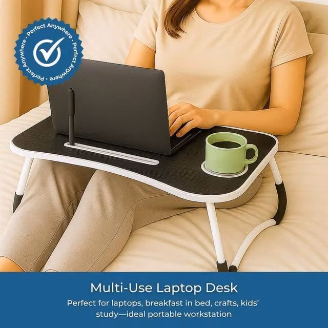 KORVIXA Foldable Portable Laptop Table in Black, W: 60 cm, D: 40 cm, H: 40 cm