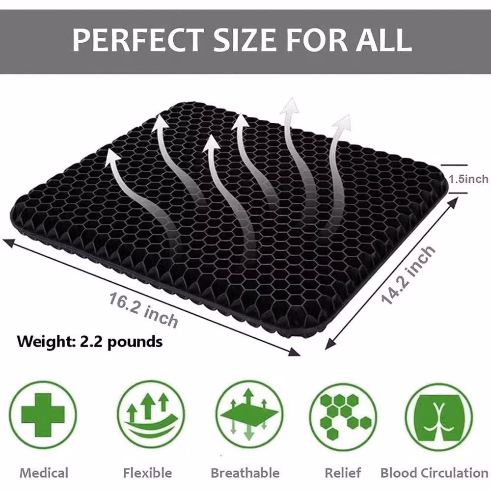 Kelvenix Ergonomic Honeycomb Breathable Gel Seat Cushion, Black, W: 190 cm, D: 100 cm, H: 3.81 cm – 2