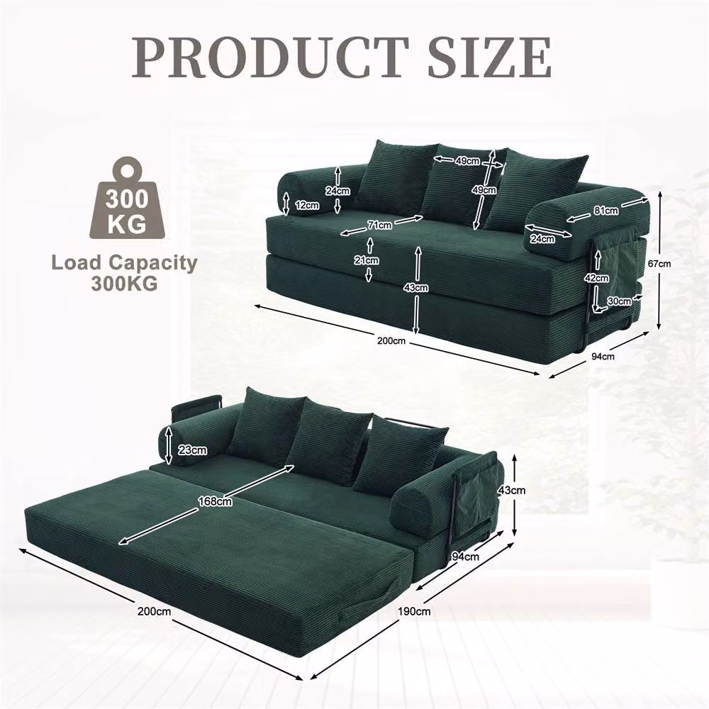 Direct Wicker 2 Pack Foldable Metal Frame L-Shape Sofa in Green with Sleeping Function and Scatter Cushions – 2