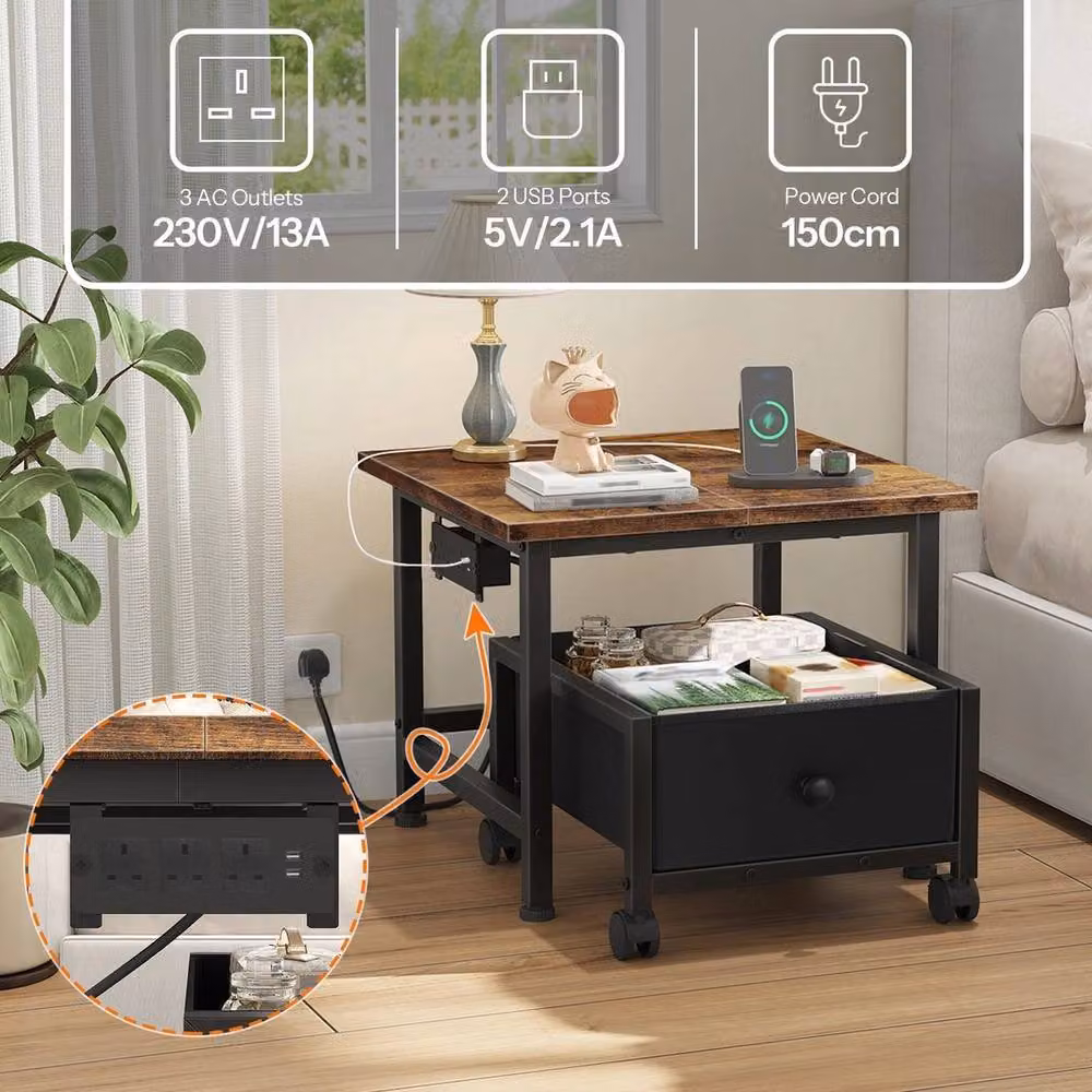 KORVIXA Brown Mini Fridge Stand with Power Outlet and Castors – 3