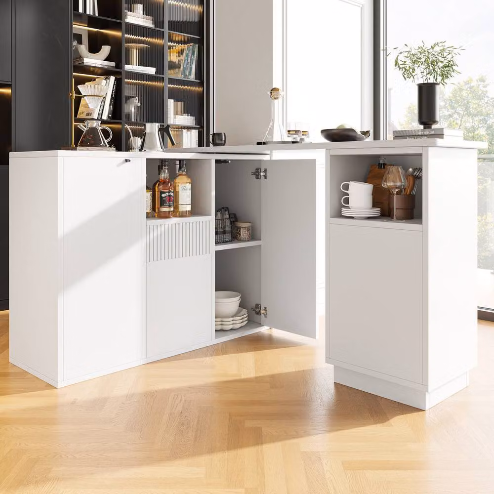 Rolipo 360 Swivel Bar Table with Marble Effect Top and Storage in White – 5