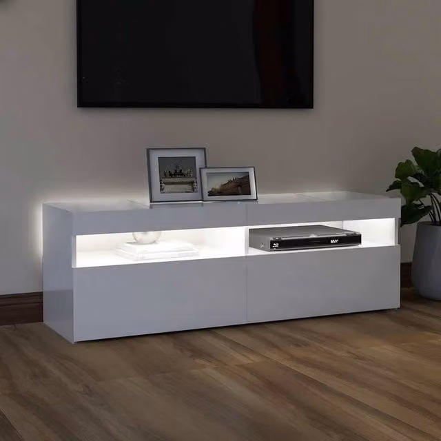 Berkfield Home Modern High Gloss White TV Cabinet with LED Lights, W/D/H: 120 x 35 x 40 cm