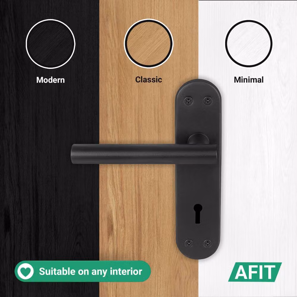 AFIT Matt Black T-Bar Door Handle and Sashlock Backplate Set, 1 Pair, W/D/H: 15 x 15 x 1.5 cm – 6