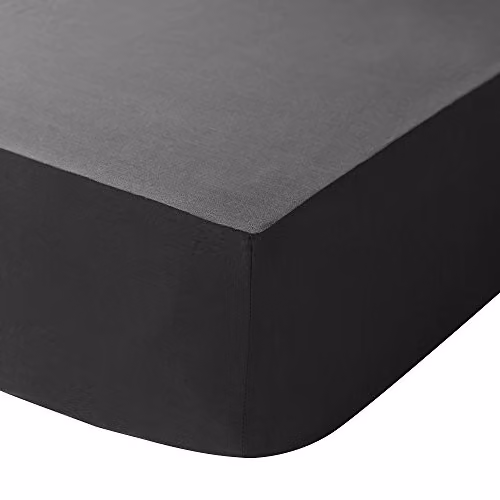 Catherine Lansfield Double Fitted Sheet Black Easy Iron Percale Combed Cotton, W/D/H: 140 x 200 x 25 cm