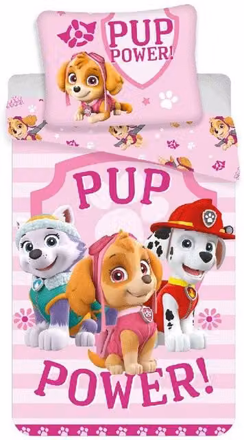 Paw Patrol Reversible Cotton Duvet Cover and Pillowcase Set in Pink, Single (Duvet Cover: 90 x 200 cm)