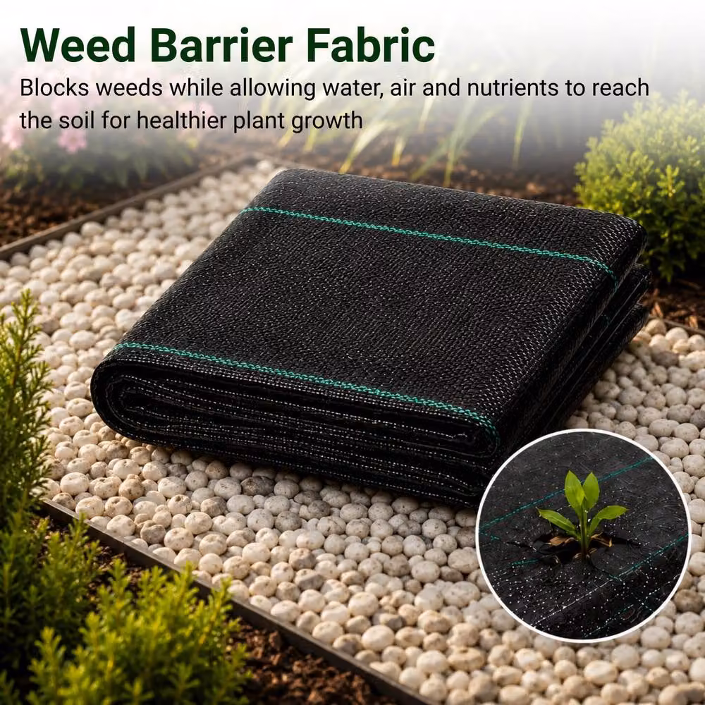 Shatchi 5-Pack Heavy Duty Woven Garden Weed Barrier Fabric Membrane, Black, W: 2 m, L: 50 m per roll – 4