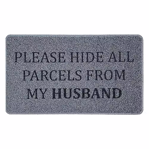 Nicoman Funny Novelty Spaghetti Door Mat in Grey, Please Hide All Parcels From My Husband, W: 75 cm, D: 45 cm – 1