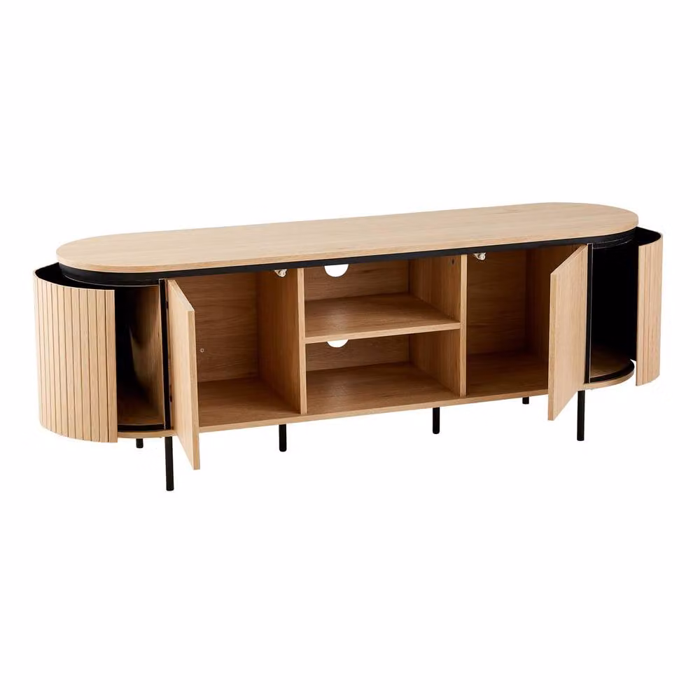 CALICOSY Malaga 2-Door TV Stand with Grooved-Effect Sides in Light Brown, W/D/H: 150 x 40 x 55 cm – 4