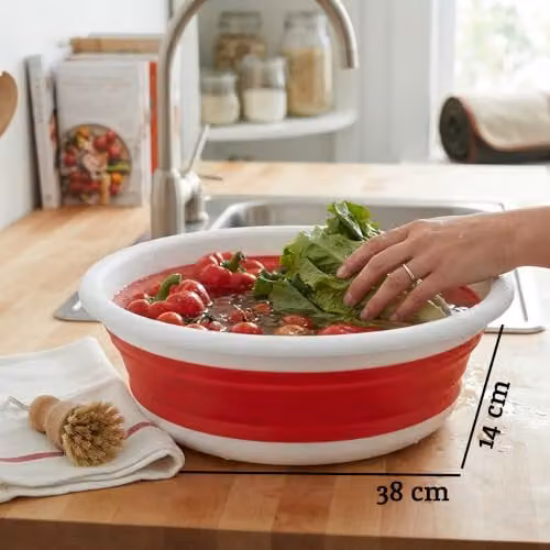 Premier Housewares Collapsible Round Washing Up Bowl Red and White W: 38 cm x D: 38 cm x H: 14 cm – 2