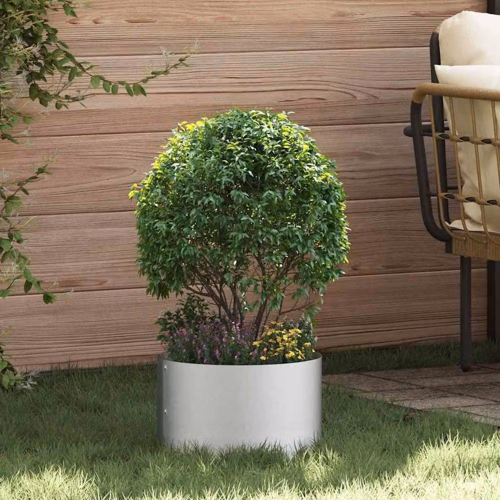 Berkfield Home Modern Galvanised Metal Planter Pot, Silver, Diameter: 30 cm – 2