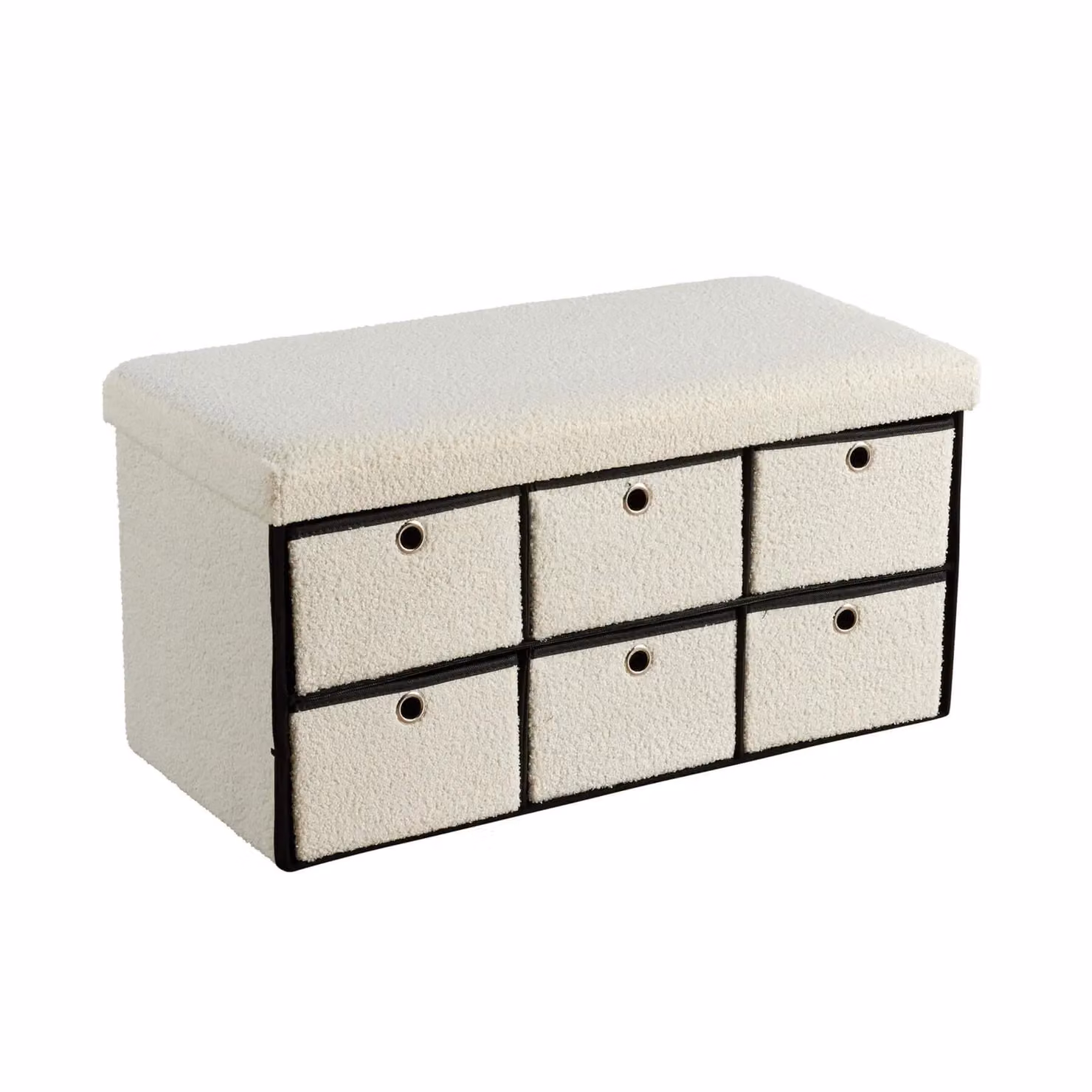 Home Source 6 Drawer Teddy Boucle Fabric Storage Ottoman Chest in Cream, W/D/H: 76 x 38 x 38 cm – 4
